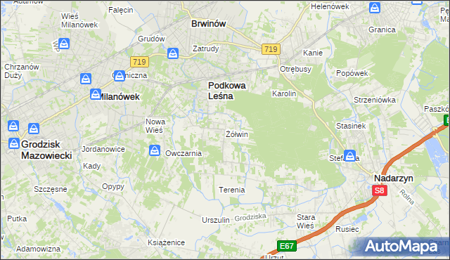 mapa Żółwin gmina Brwinów, Żółwin gmina Brwinów na mapie Targeo