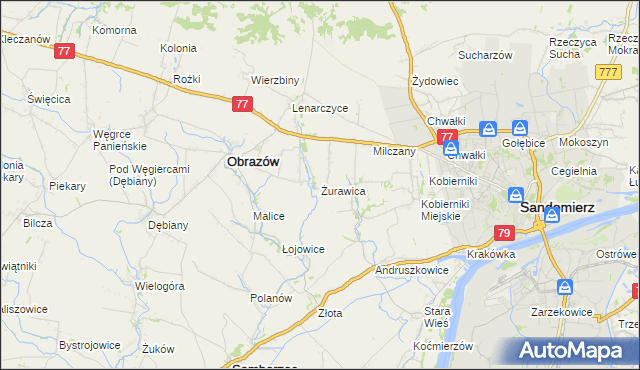 mapa Żurawica gmina Obrazów, Żurawica gmina Obrazów na mapie Targeo