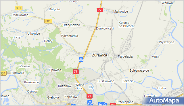mapa Żurawica powiat przemyski, Żurawica powiat przemyski na mapie Targeo