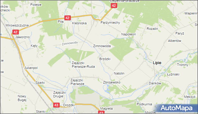 mapa Brzózki gmina Lipie, Brzózki gmina Lipie na mapie Targeo