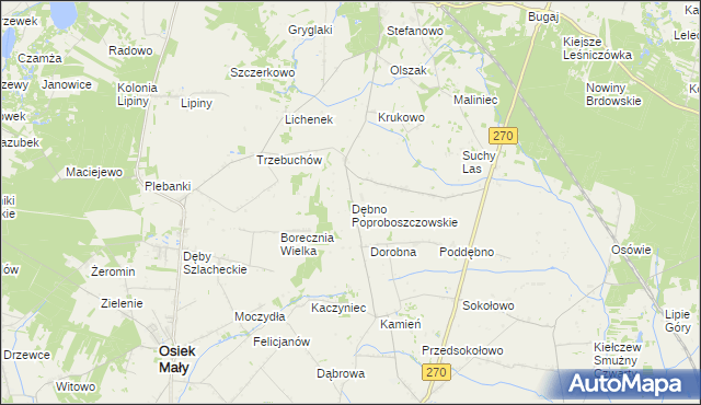 mapa Dębno Poproboszczowskie, Dębno Poproboszczowskie na mapie Targeo