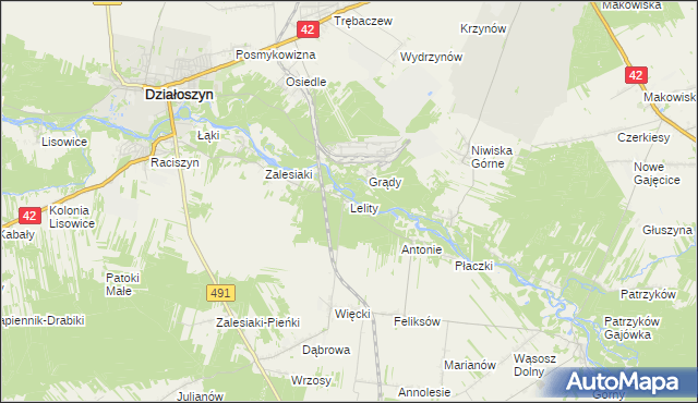mapa Lelity gmina Popów, Lelity gmina Popów na mapie Targeo
