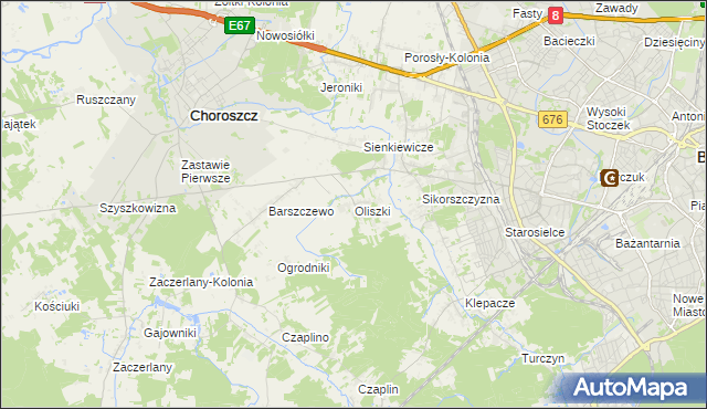 mapa Oliszki gmina Choroszcz, Oliszki gmina Choroszcz na mapie Targeo