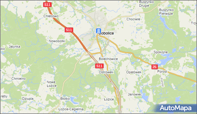 mapa Bolechowice gmina Bobolice, Bolechowice gmina Bobolice na mapie Targeo