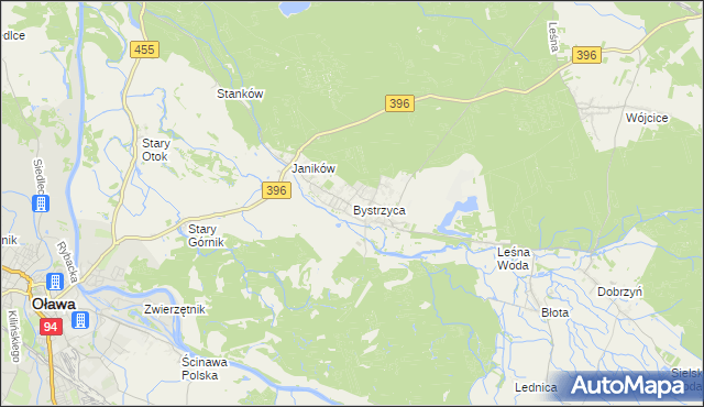 mapa Bystrzyca gmina Oława, Bystrzyca gmina Oława na mapie Targeo