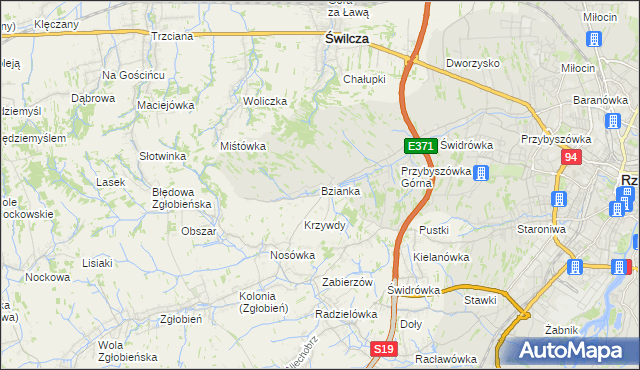 mapa Bzianka gmina Świlcza, Bzianka gmina Świlcza na mapie Targeo