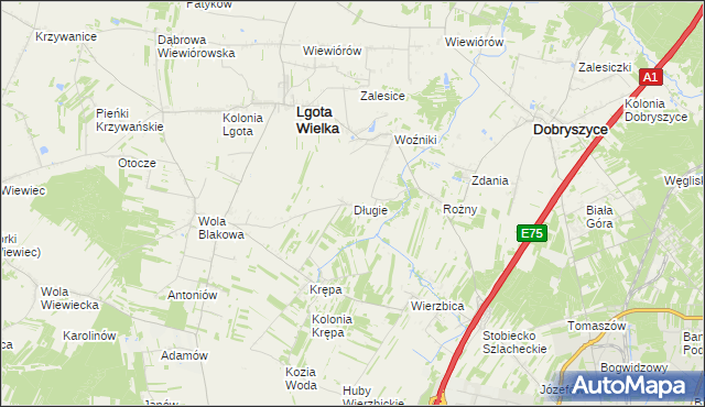 mapa Długie gmina Lgota Wielka, Długie gmina Lgota Wielka na mapie Targeo