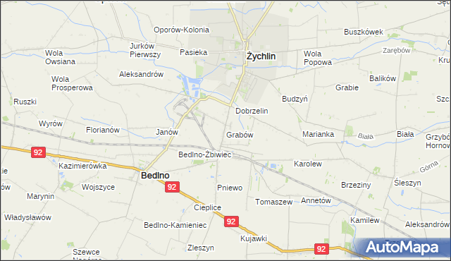 mapa Grabów gmina Żychlin, Grabów gmina Żychlin na mapie Targeo