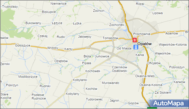 mapa Jurkowice gmina Opatów, Jurkowice gmina Opatów na mapie Targeo