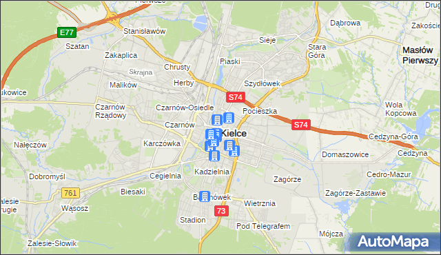 mapa Kielc, Kielce na mapie Targeo