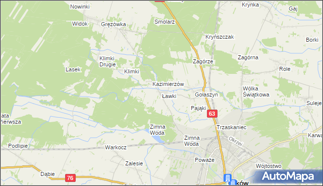 mapa Ławki gmina Łuków, Ławki gmina Łuków na mapie Targeo