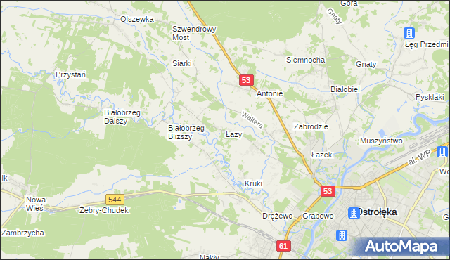 mapa Łazy gmina Olszewo-Borki, Łazy gmina Olszewo-Borki na mapie Targeo
