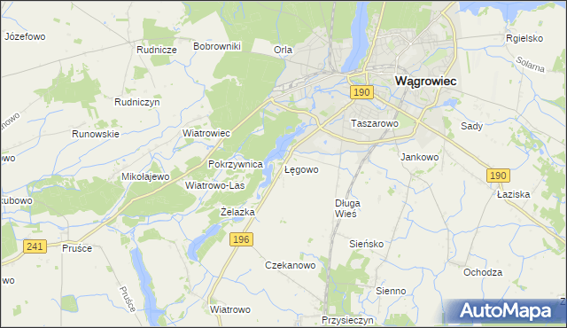 mapa Łęgowo gmina Wągrowiec, Łęgowo gmina Wągrowiec na mapie Targeo