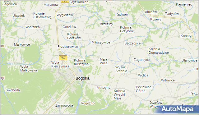 mapa Mała Wieś gmina Bogoria, Mała Wieś gmina Bogoria na mapie Targeo