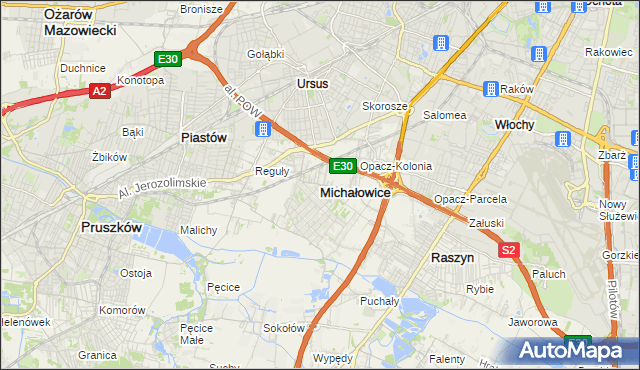 mapa Michałowice powiat pruszkowski, Michałowice powiat pruszkowski na mapie Targeo