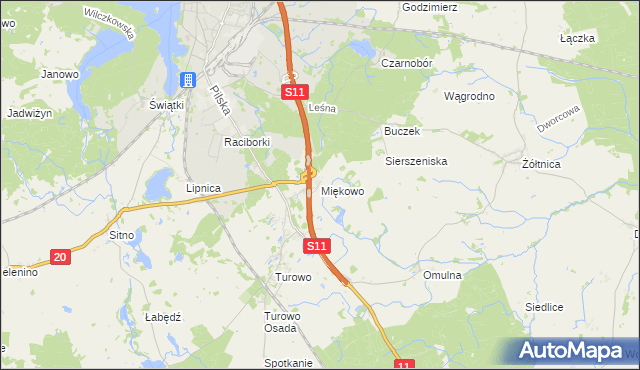 mapa Miękowo gmina Szczecinek, Miękowo gmina Szczecinek na mapie Targeo