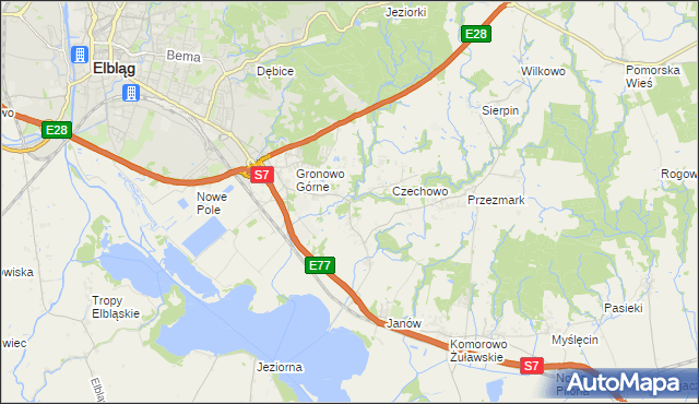 mapa Nowina gmina Elbląg, Nowina gmina Elbląg na mapie Targeo