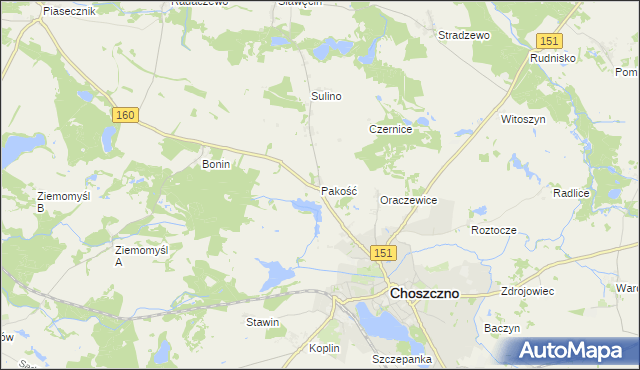 mapa Pakość gmina Choszczno, Pakość gmina Choszczno na mapie Targeo