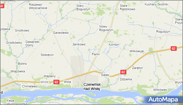 mapa Parlin gmina Czerwińsk nad Wisłą, Parlin gmina Czerwińsk nad Wisłą na mapie Targeo