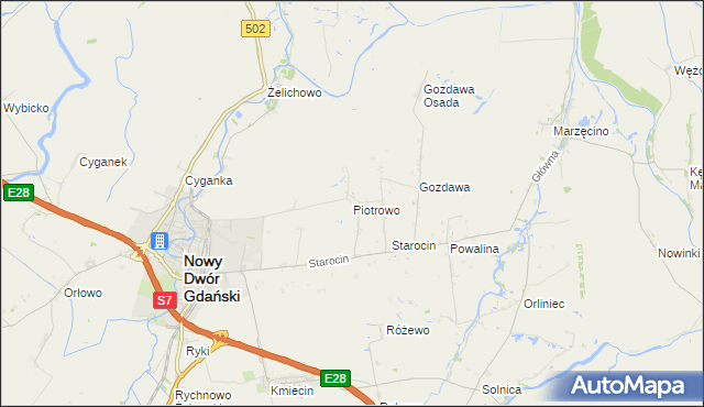 mapa Piotrowo gmina Nowy Dwór Gdański, Piotrowo gmina Nowy Dwór Gdański na mapie Targeo