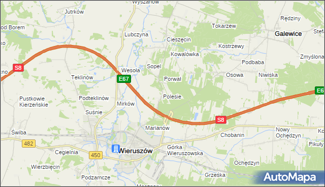 mapa Polesie gmina Wieruszów, Polesie gmina Wieruszów na mapie Targeo