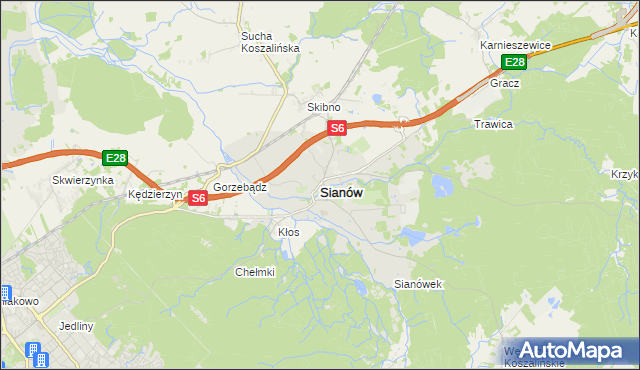 mapa Sianów, Sianów na mapie Targeo