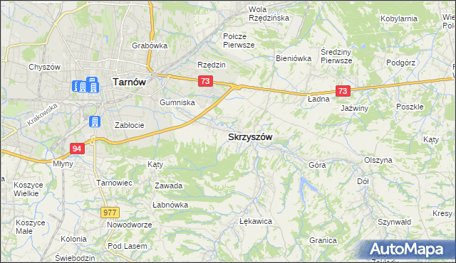 mapa Skrzyszów powiat tarnowski, Skrzyszów powiat tarnowski na mapie Targeo