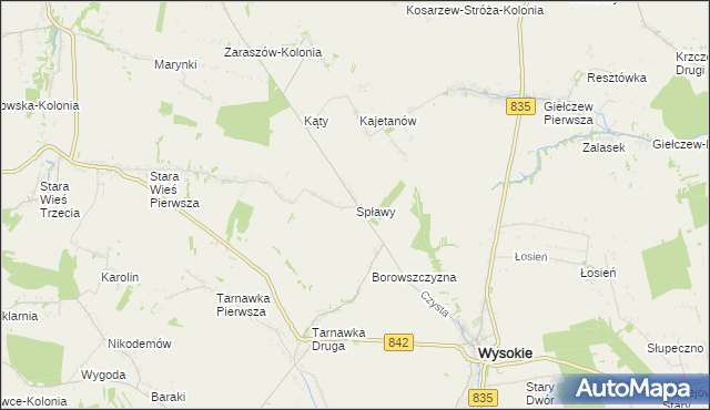 mapa Spławy gmina Wysokie, Spławy gmina Wysokie na mapie Targeo