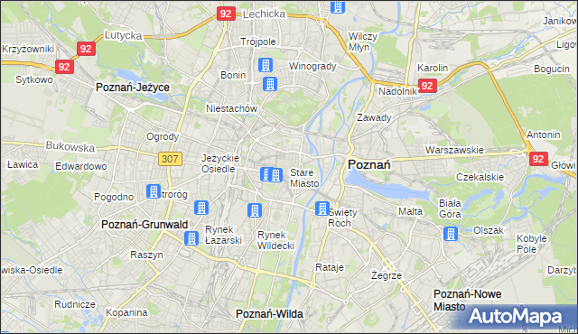 mapa Stare Miasto gmina Poznań, Stare Miasto gmina Poznań na mapie Targeo