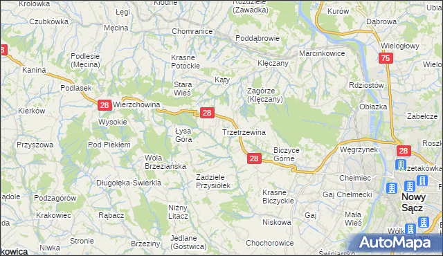 mapa Trzetrzewina, Trzetrzewina na mapie Targeo