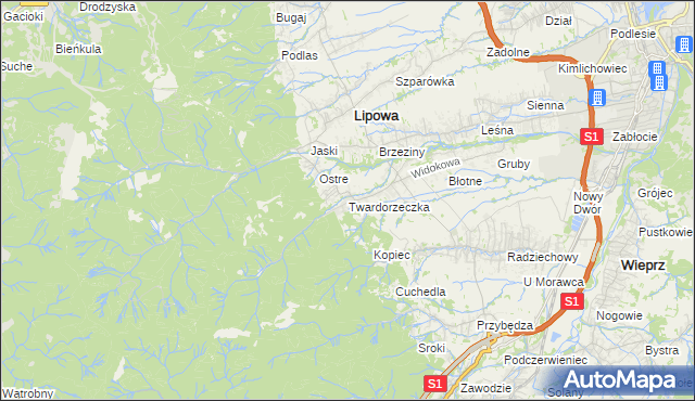 mapa Twardorzeczka, Twardorzeczka na mapie Targeo