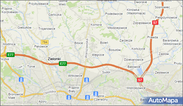 mapa Węgrzce gmina Zielonki, Węgrzce gmina Zielonki na mapie Targeo