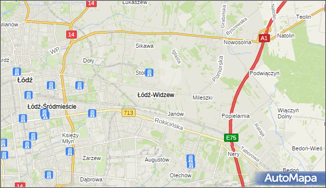 mapa Widzew, Widzew na mapie Targeo