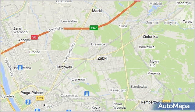 mapa Ząbki powiat wołomiński, Ząbki powiat wołomiński na mapie Targeo