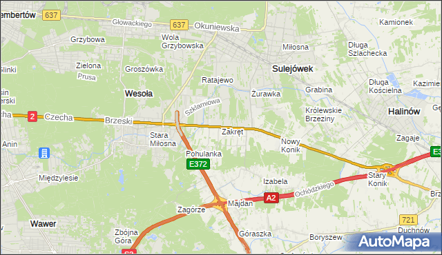 mapa Zakręt gmina Wiązowna, Zakręt gmina Wiązowna na mapie Targeo