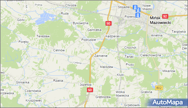 mapa Zamienie gmina Mińsk Mazowiecki, Zamienie gmina Mińsk Mazowiecki na mapie Targeo