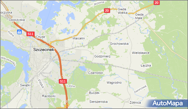 mapa Godzimierz gmina Szczecinek, Godzimierz gmina Szczecinek na mapie Targeo