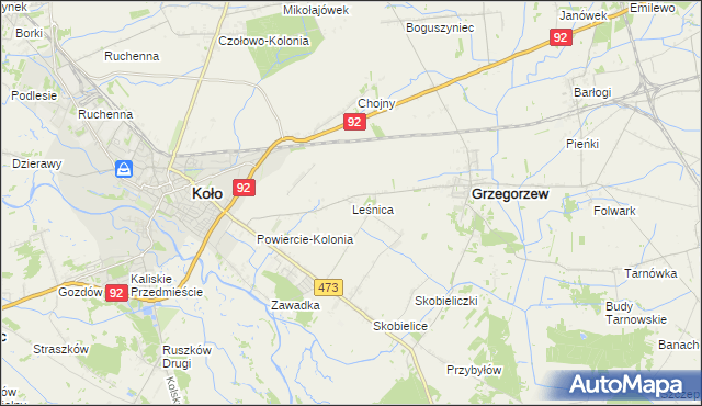 mapa Leśnica gmina Koło, Leśnica gmina Koło na mapie Targeo