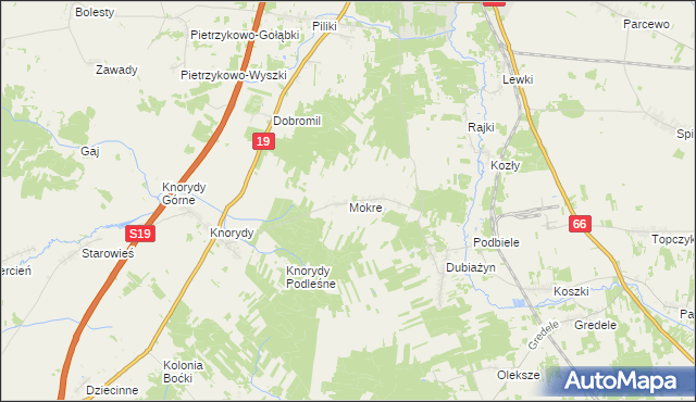 mapa Mokre gmina Bielsk Podlaski, Mokre gmina Bielsk Podlaski na mapie Targeo