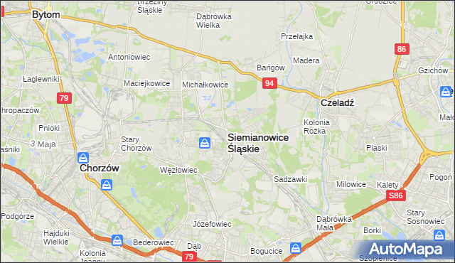 mapa Siemianowice Śląskie, Siemianowice Śląskie na mapie Targeo