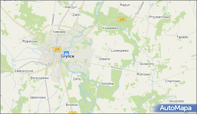mapa Stawno gmina Gryfice, Stawno gmina Gryfice na mapie Targeo