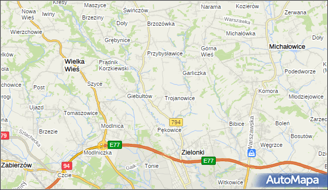 mapa Trojanowice gmina Zielonki, Trojanowice gmina Zielonki na mapie Targeo