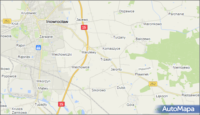 mapa Trzaski gmina Inowrocław, Trzaski gmina Inowrocław na mapie Targeo