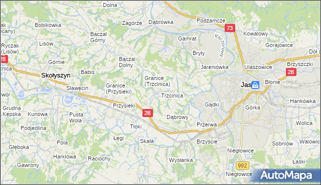 mapa Trzcinica gmina Jasło, Trzcinica gmina Jasło na mapie Targeo