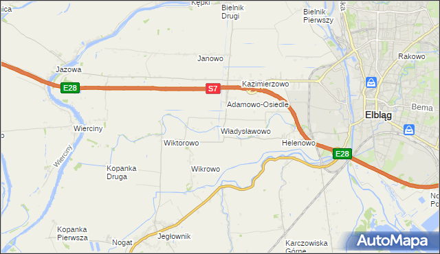 mapa Władysławowo gmina Elbląg, Władysławowo gmina Elbląg na mapie Targeo