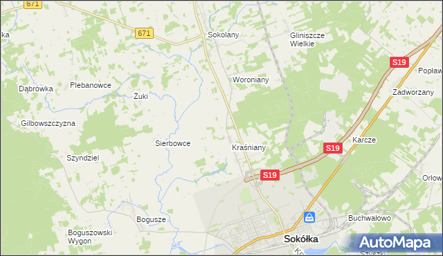 mapa Wroczyńszczyzna gmina Sokółka, Wroczyńszczyzna gmina Sokółka na mapie Targeo