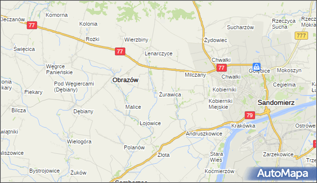 mapa Żurawica gmina Obrazów, Żurawica gmina Obrazów na mapie Targeo