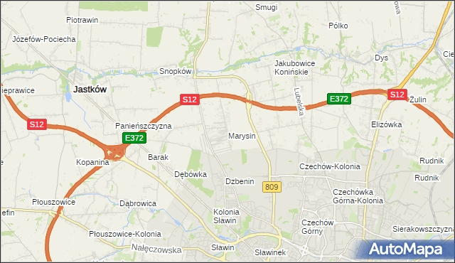 mapa Marysin gmina Jastków, Marysin gmina Jastków na mapie Targeo