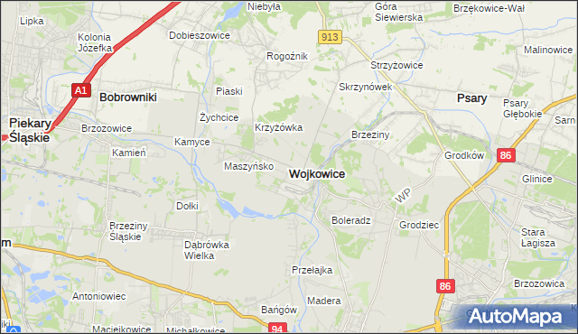 mapa Wojkowice powiat będziński, Wojkowice powiat będziński na mapie Targeo