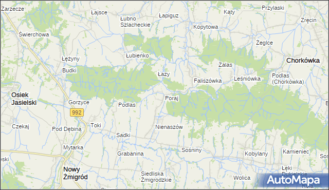 mapa Poraj gmina Chorkówka, Poraj gmina Chorkówka na mapie Targeo